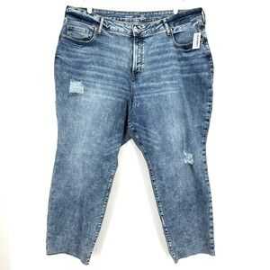 Old Navy Women Blue Jeans Plus 24 Distressed Stretch Curvy Straight Raw Hem NWT